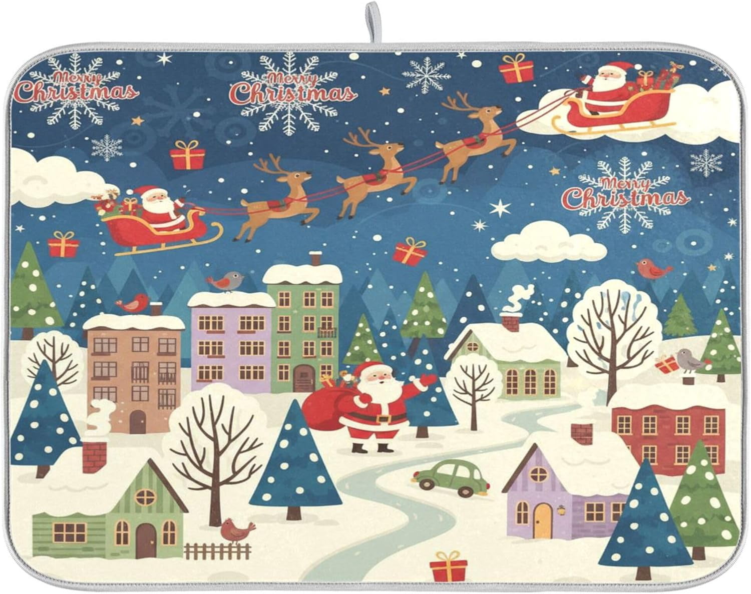 Dish Drying Mats Christmas Santa Kitchen Drying Pad With Hanging Loop ...
