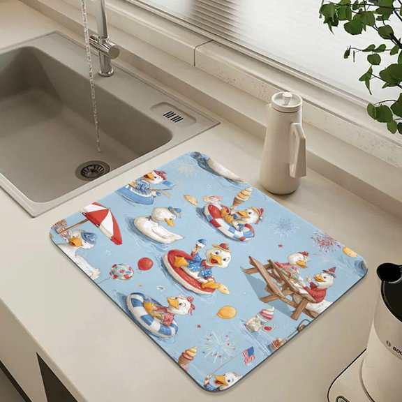 Dish Drying Mats Diatomaceous Earth Super Absorbent Non-slip Rubber Sole 15.7×11.8in Water Duck Party