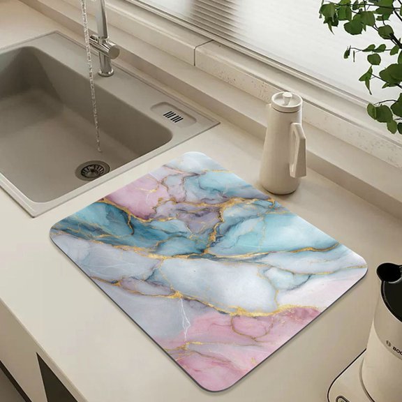 Dish Drying Mats Diatomaceous Earth Super Absorbent Non-slip Rubber Sole 23.6x19.7in Beautiful Soft Marble Pattern