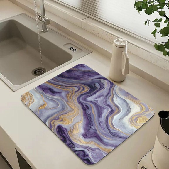 Dish Drying Mats Diatomaceous Earth Super Absorbent Non-slip Rubber Sole 23.6x19.7in Purple Marble Pattern
