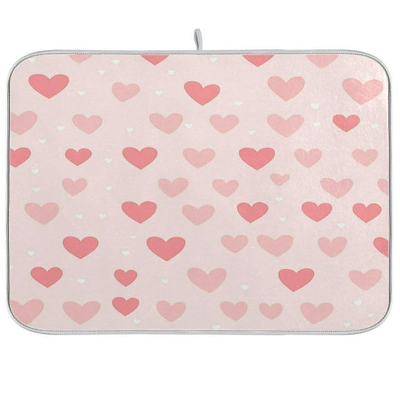Dish Drying Mats Double Sided Reversible Kitchen Drying Mat with Hanging Loop Pink Love Heart