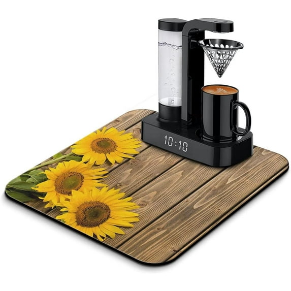 Dish Drying Mats For Kitchen Counter, Kitchen Drying Mat, Absorbent Quick Drying Dish Mat Machine Washable 16'''' x 18'''' -Sunflower Wood