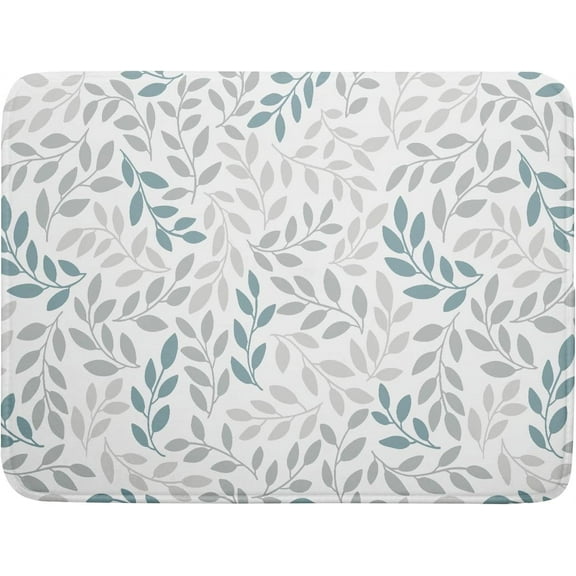 Dish Drying Mats for Kitchen Counter 16x18inch,Grey and Blue Leaves branches Dish Drying Mat for Kitchen Dishes Pad Dish Drainer Rack Mats Absorbent Fast Dry Kitchen Accessories