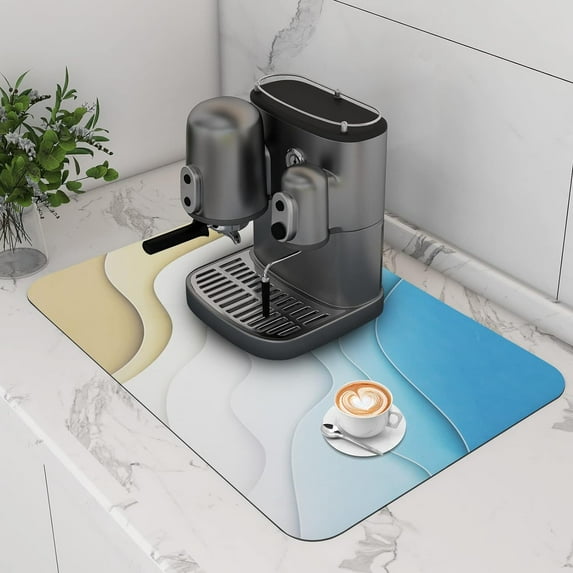 Dish Drying Mats for Kitchen Counter 24"X16" Coffee Bar Mat with Non-Slip Rubber Backed,Hide Stain Absorbent Quick Drying Mat Coffee Bar Accessories Blue Sea and Beach Summer Waves Mats