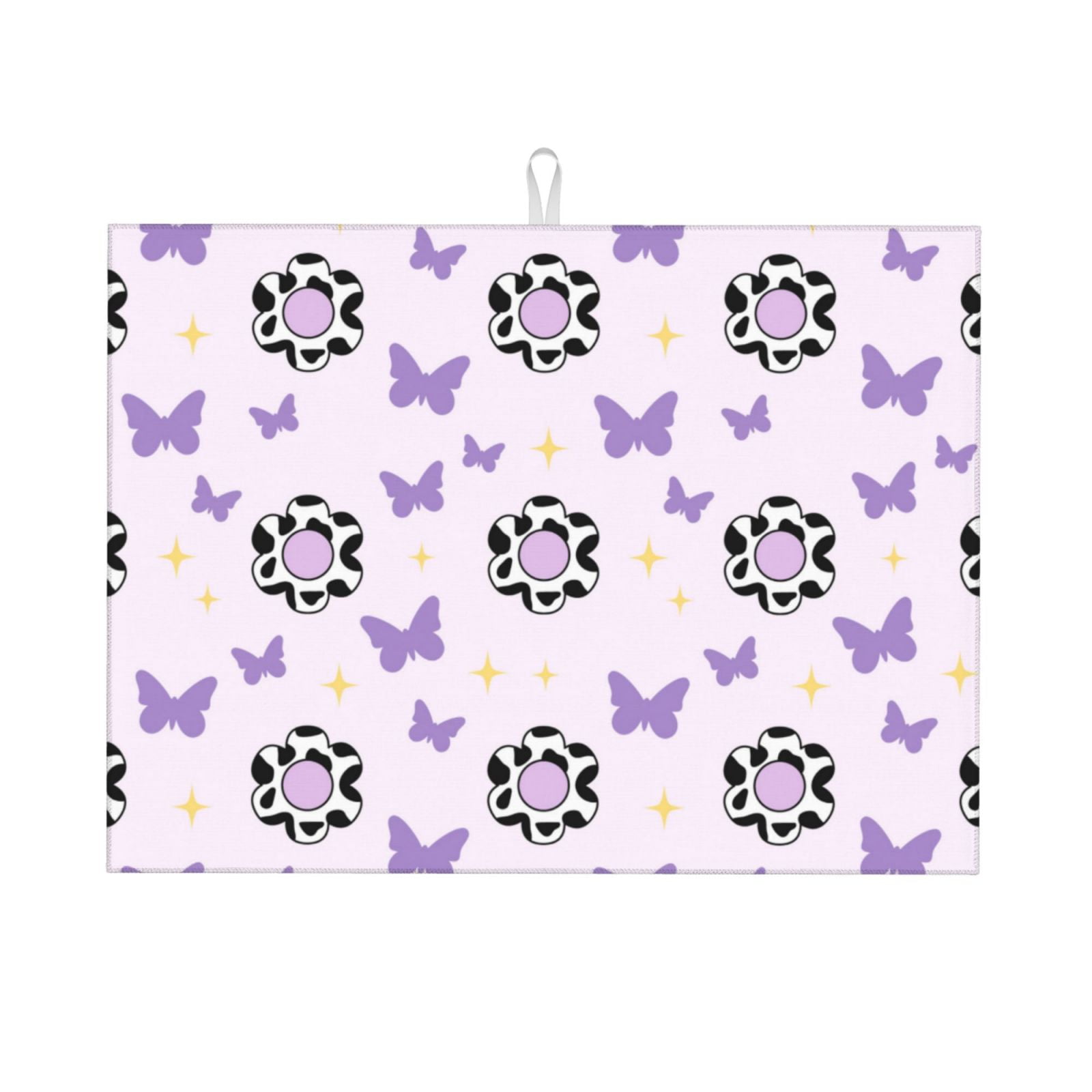 Dish Drying Mats for Kitchen Counter - Cow Print Flowers Butterfly ...