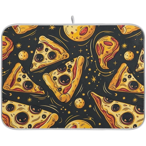 Dish Drying Mats for Kitchen Counter, Cute Cartoon Pizza Slices Drying Pad Quick Drying Reversible Dishes Draining Rack Pad for Kitchen Counter Holiday Home Decoration Large 18 x 24 Inch
