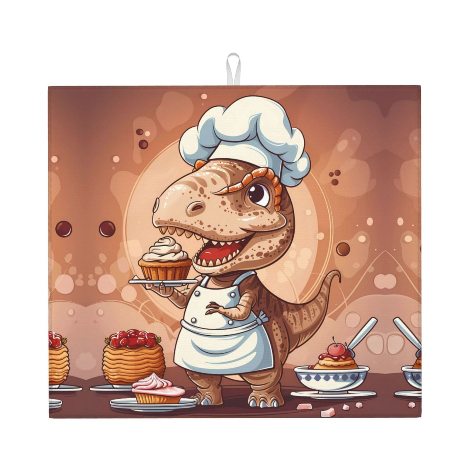 Dish Drying Mats for Kitchen Counter Dinosaur Baking Delight 16x18In