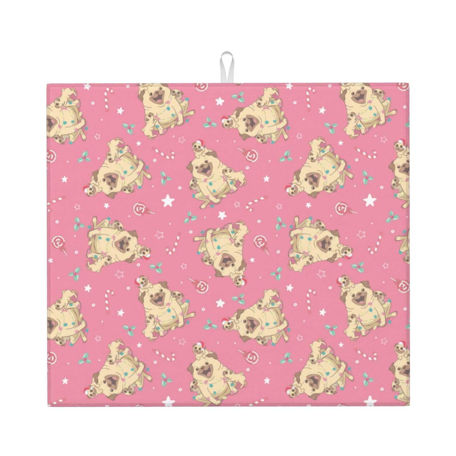 Dish Drying Mats for Kitchen Counter Funny Cute French Bulldog Pink