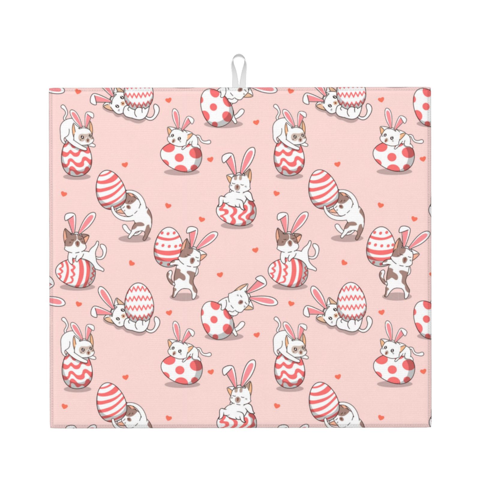 Pink Rabbit Mat Dish Drying Mats for Kitchen Counter, Funny Cute Rabbit Egg Pink ...