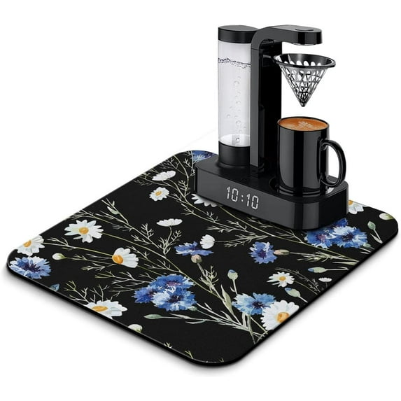 Dish Drying Mats For Kitchen Counter, Kitchen Drying Mat, Absorbent Quick Drying Dish Mat Machine Washable 16'''' x 18'''' -Cornflowers Daisies Blooms Flower