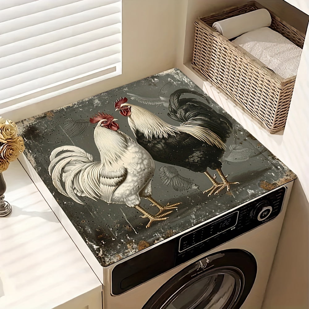 Dish Drying Pad, Rustic Farmhouse Style Rooster Pattern Washing Machine Dust Cover Pad, Washstand Drain Mat, Soft Faucet Absorbent Mat, Washstand Cup Mat, Kitchen Accessories, Bathroom Accessories