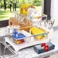 thumbnail image 1 of Dish Drying Rack, 2-Tier Dish Rack with Auto-Drain & Mat, 304 Stainless Steel Dish Racks for Kitchen Counter, Dish Drainer with , Fork & Cup Rack, Gifts for Women,  Day,, 1 of 6