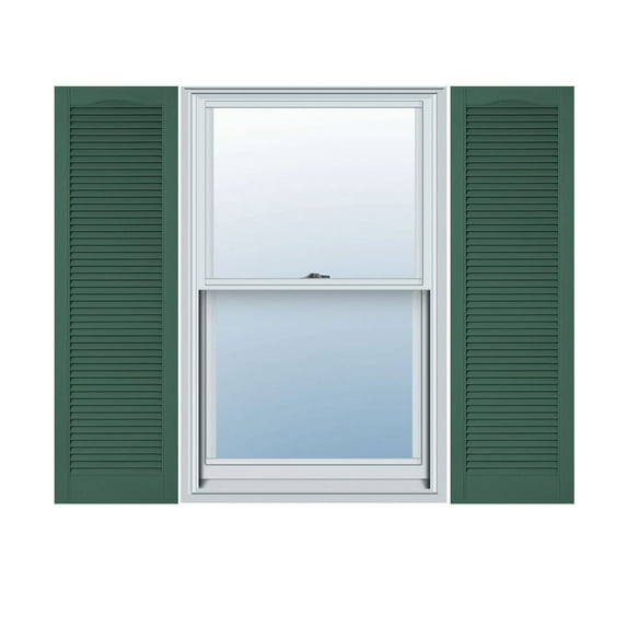 14 1/2"W x 66"H Lifetime Vinyl, Custom Cathedral Top All Louver, Open Louver Shutters, w/Shutter-Loks (Per Pair), Forest Green