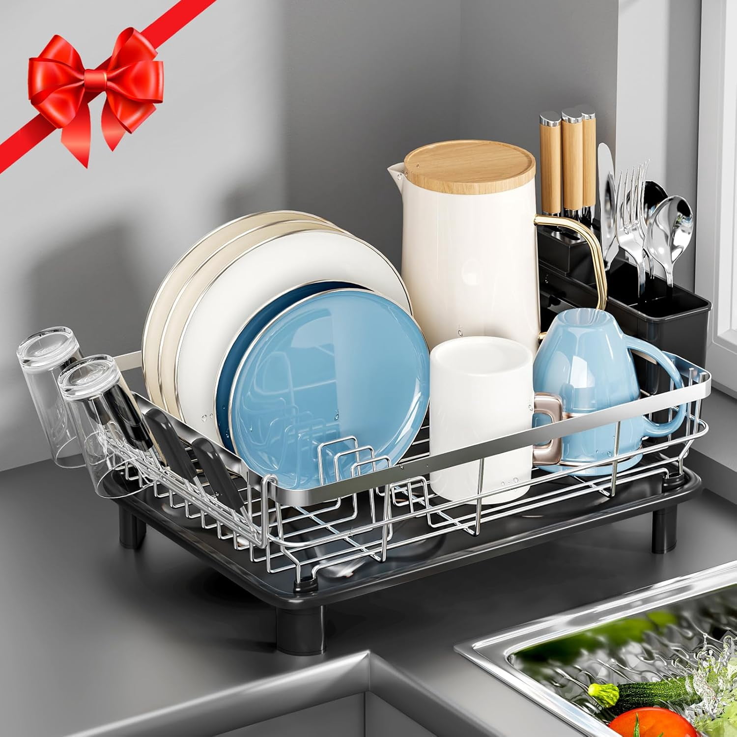 Rectangle Dish Rack Counter Dish Drying Rack, 2 Tier Dish Rack, Large Dish Racks for Kitchen ...