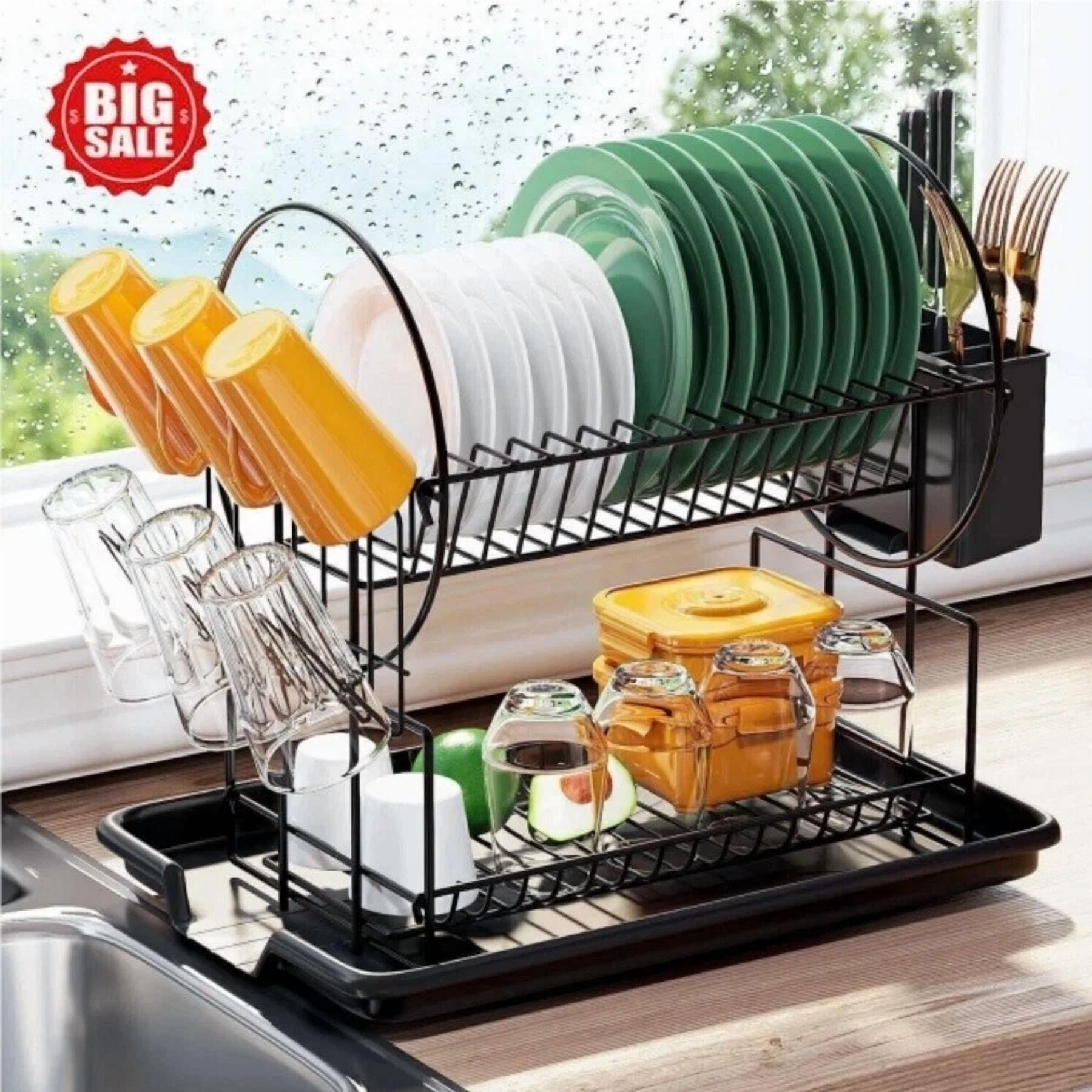 Dish Drying Rack 2 Tier Dish Racks For Kitchen Counter With Drainboard ...