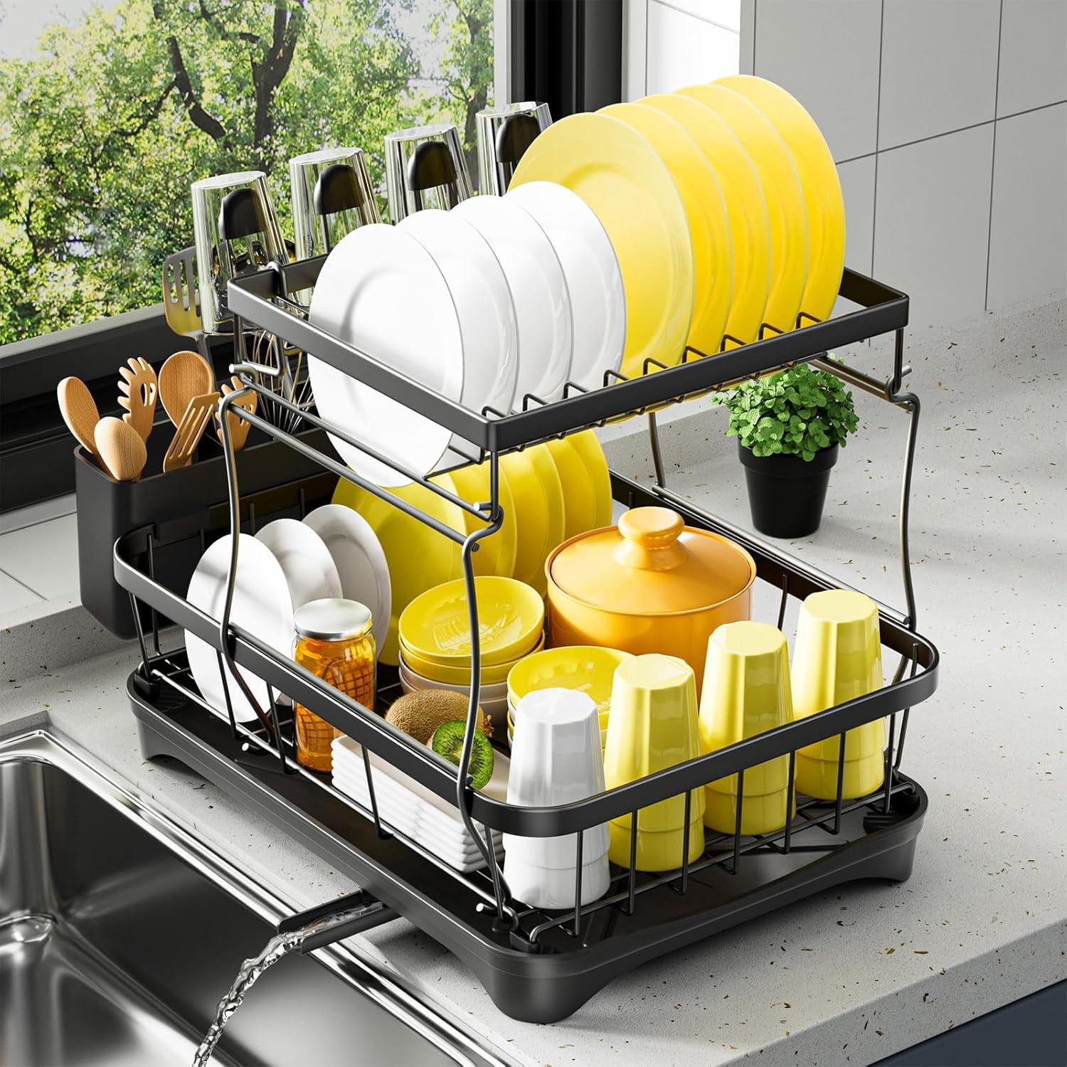 Meat Draining Rack Dish Drying Rack 2-Tier Dish Racks for Kitchen Counter, Adjustable ...