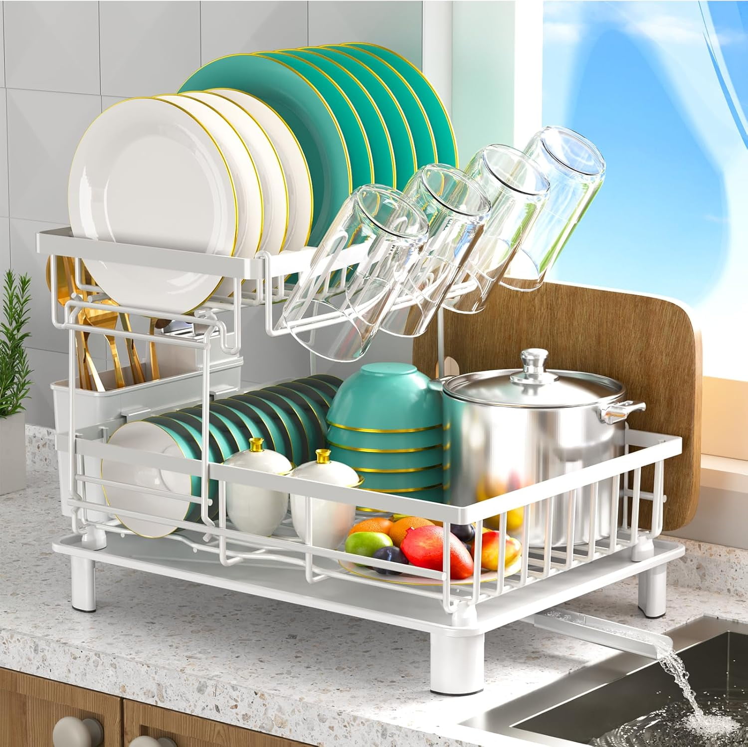 Dish Drying Rack, 2 Tier Dish Racks for Kitchen Counter,Large Capacity ...