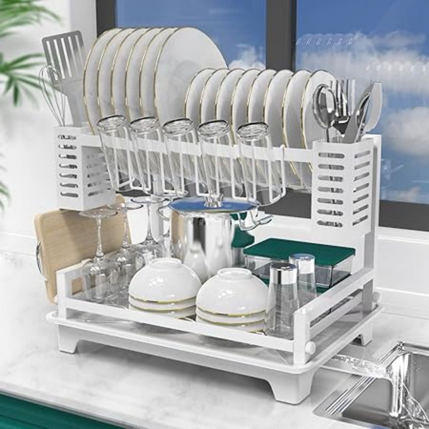 Dish Drying Rack, 2 Tier Dish Racks for Kitchen Counter, Large Dish ...