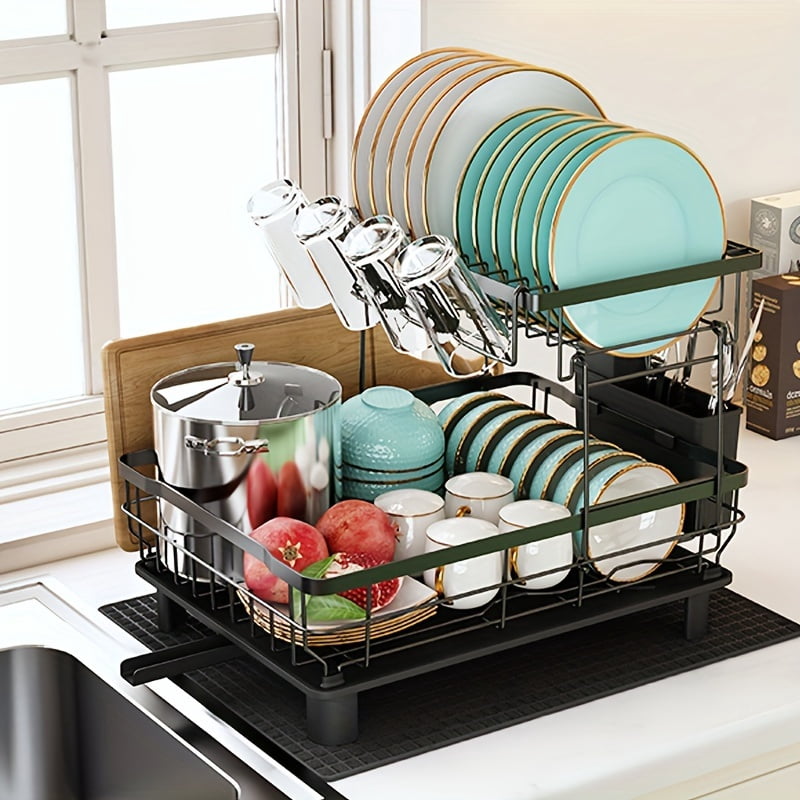Dish Drying Rack, 2 Tier Dish Racks For Kitchen Counter, Large Dish ...