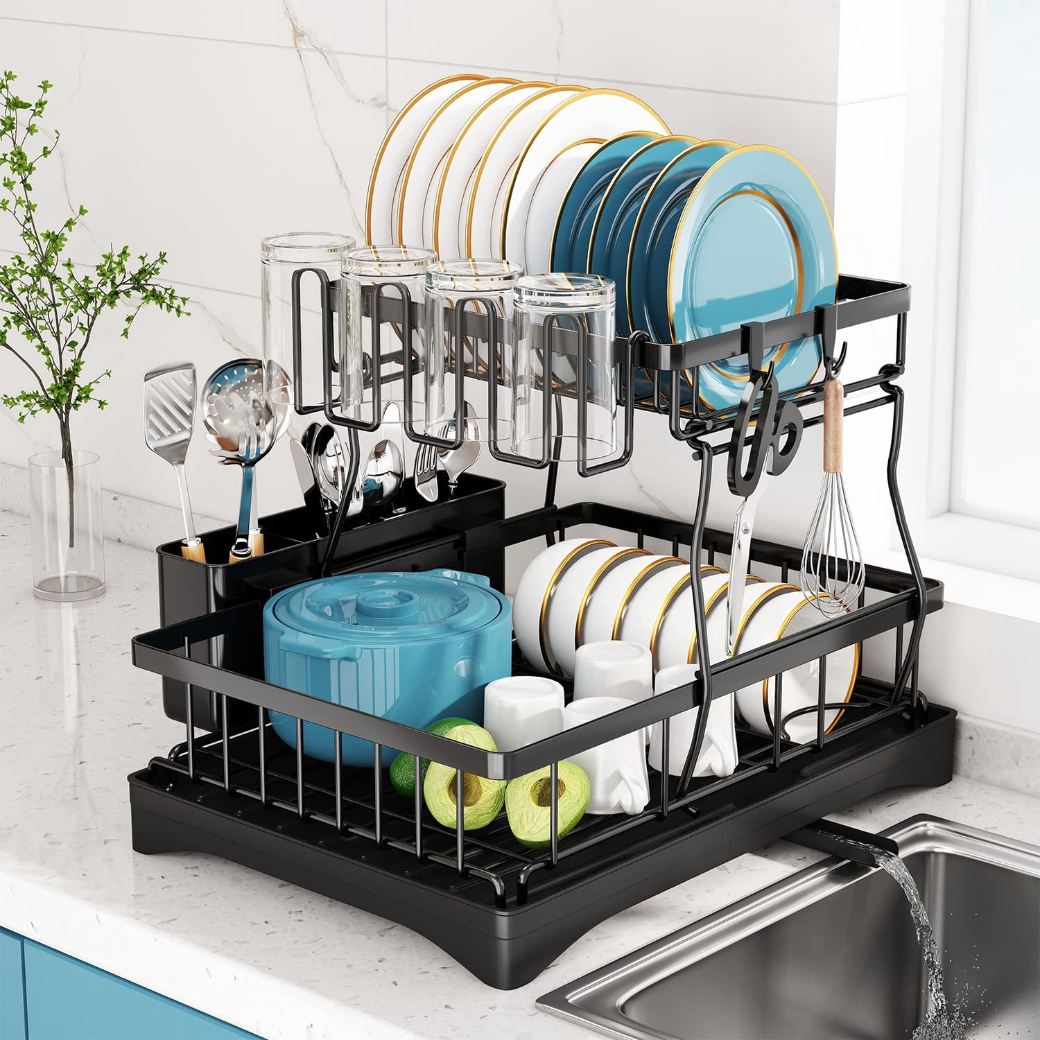 Detchanble Rack Dish Drying Rack, 2 Tier Dish Racks for Kitchen Counter, Large ...