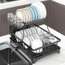 Dish Drying Rack, 2-Tier Large Dish Racks with Drainboard,Utensil Holder,Cups Holder