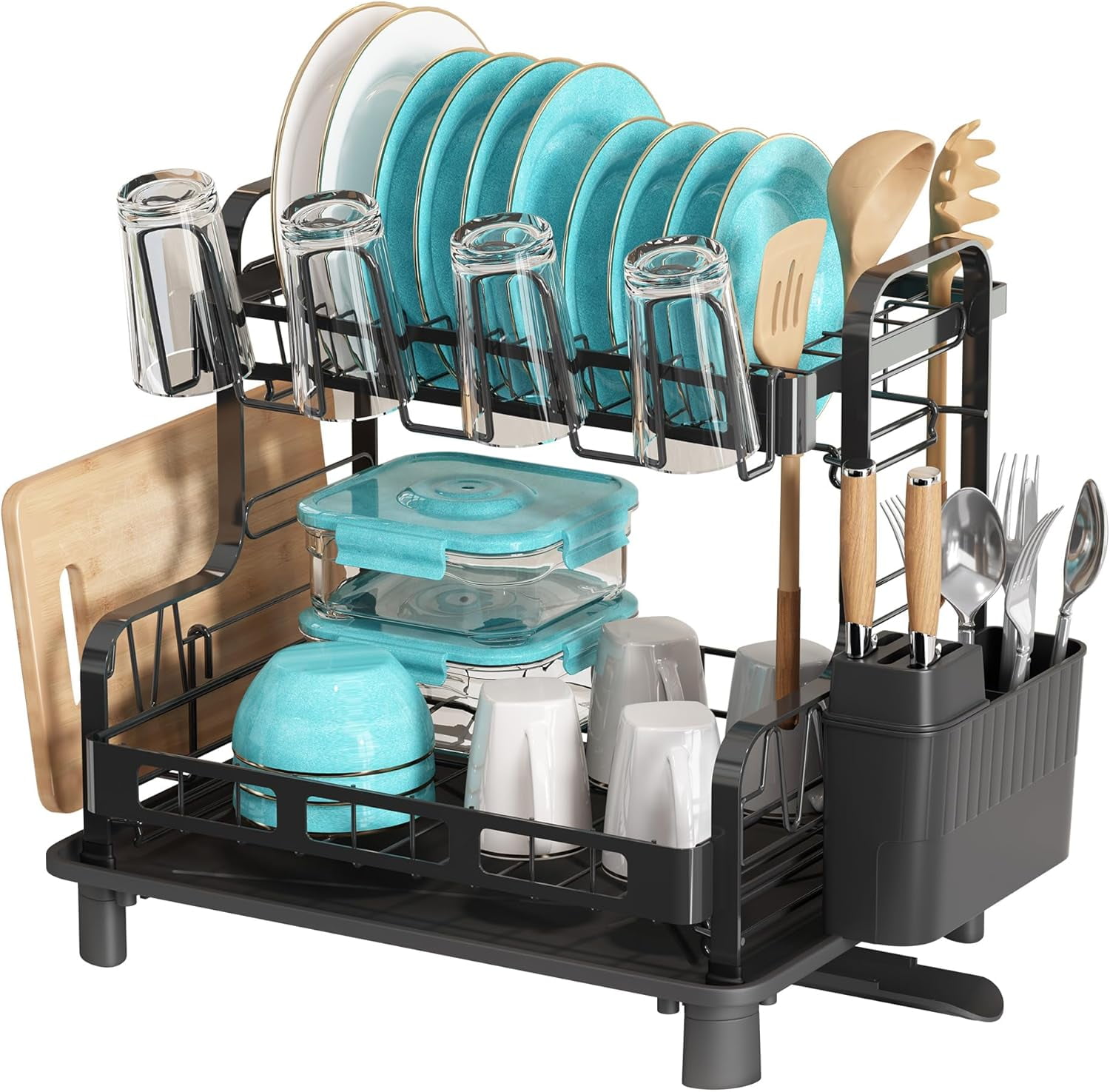 Dish Drying Rack, 2 Tier Large Stainless Steel Sink Dish Rack for ...