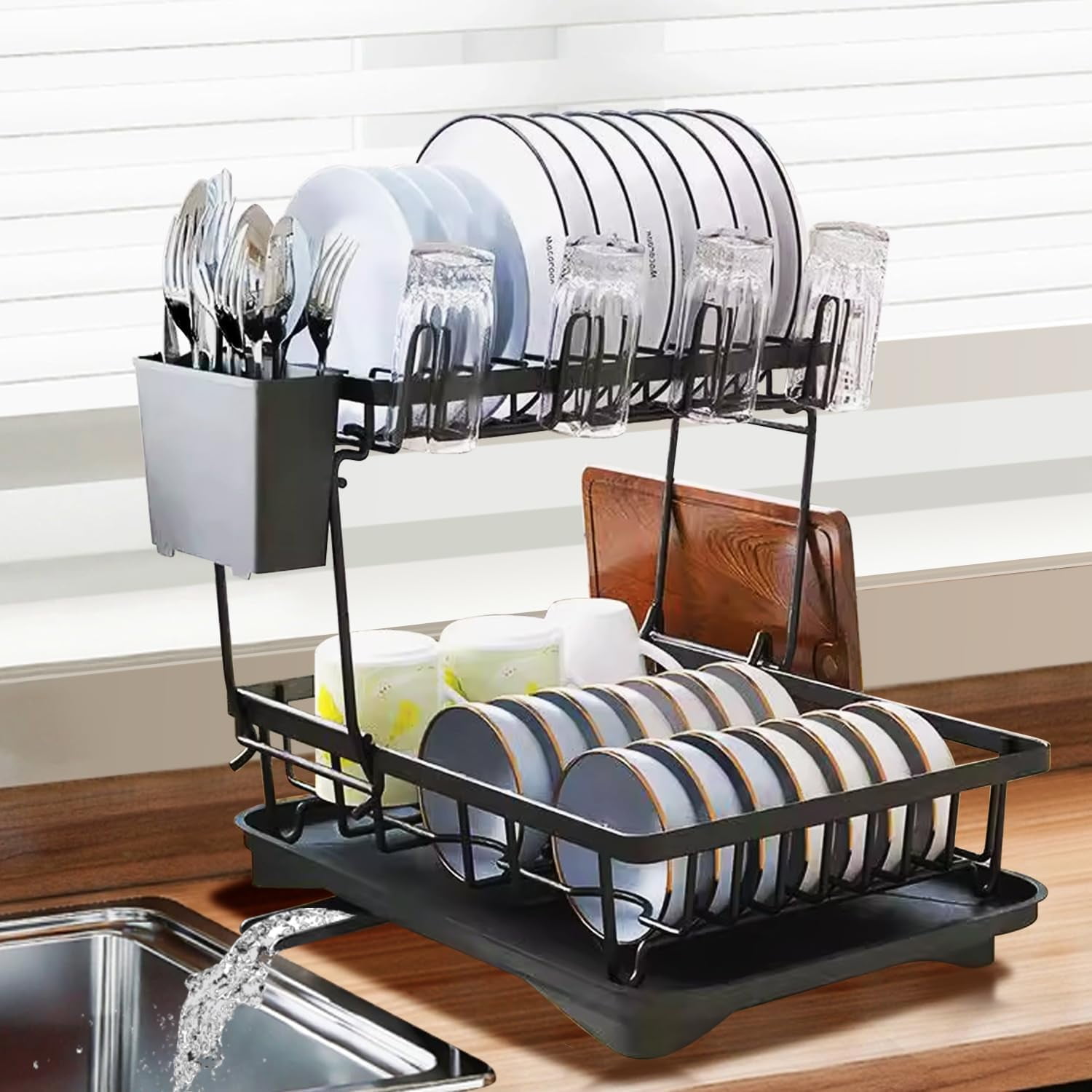 Dish Drying Rack, 2-Tier Multifunctional Dish Rack for Kitchen Counter ...