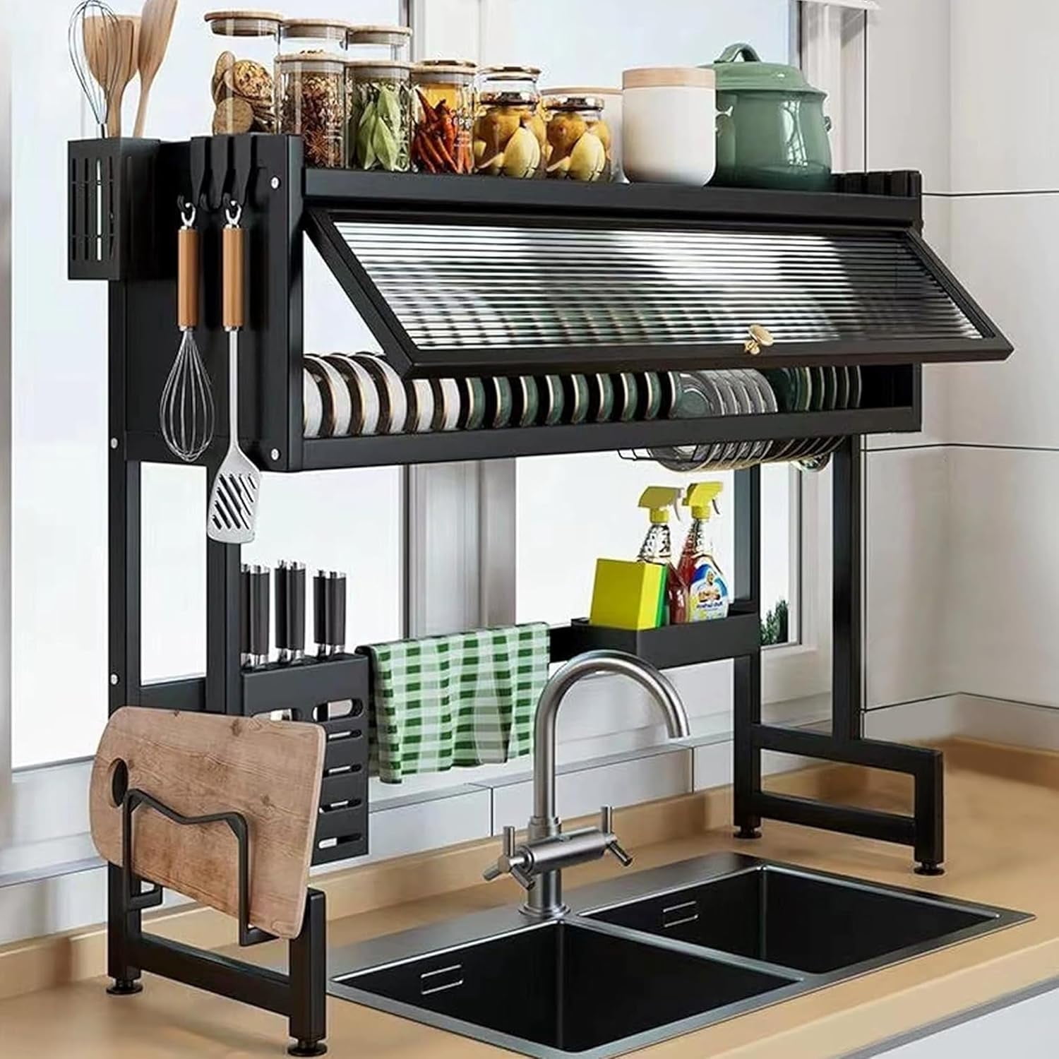 Dish Drying Rack, 3-Tier Over Sink Dish Drying Rack, 33.5" Over Sink Dish Rack for Small Kitchen, Black