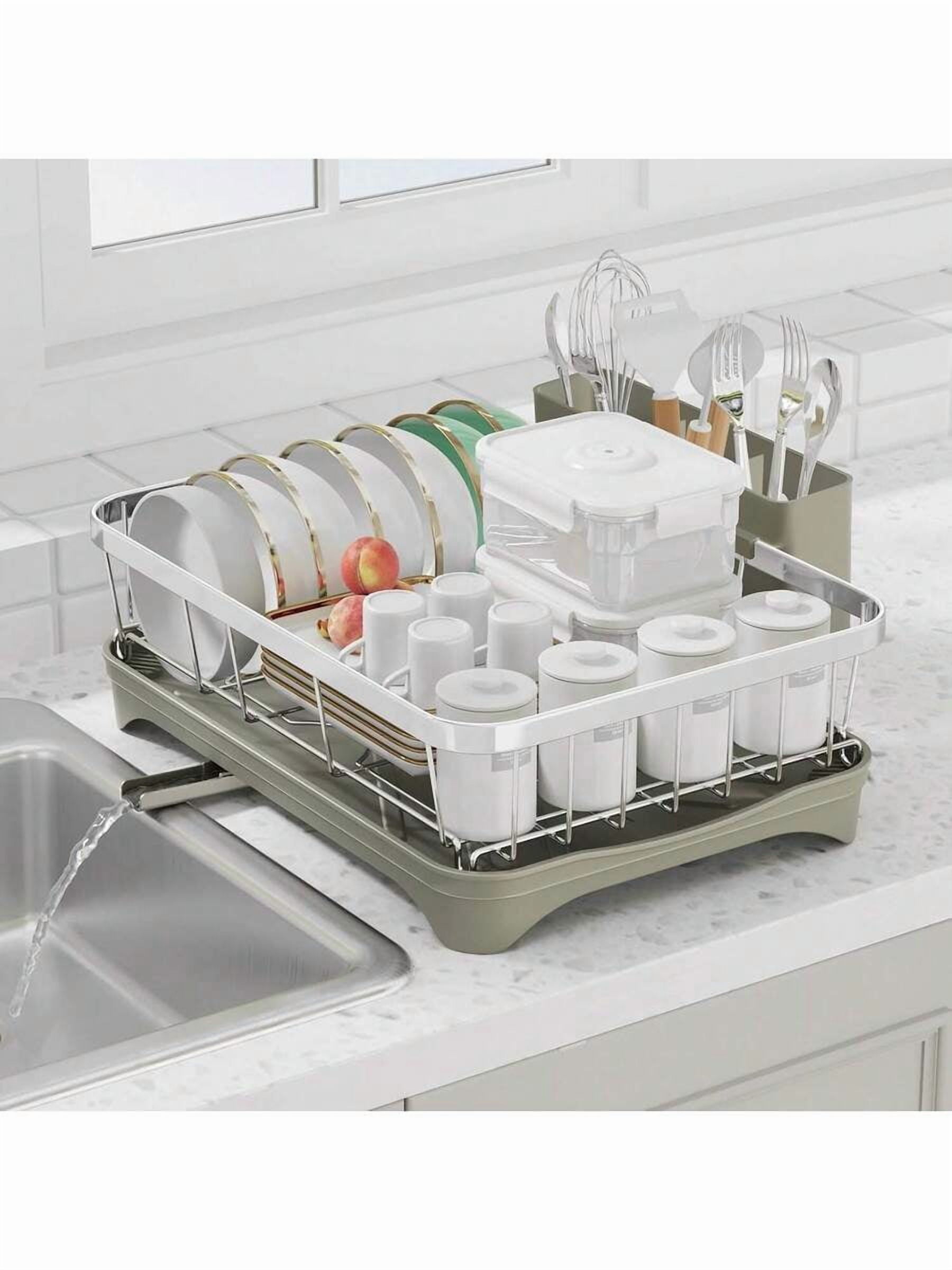 Dish Drying Rack 304 Stainless Steel Dish Rack With Drainboard,Space Spaving Auto-Draining Drying Racks For Kitchen Counter,Large Capacity Dish Racks For Bowls, Cups, Dish Drainer