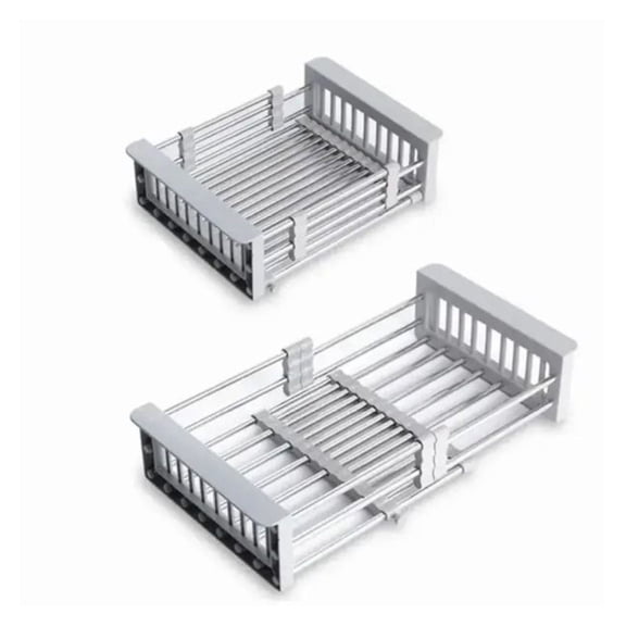 Dish Drying Rack Adjustable Sink Strainer - Stainless Steel Dish Rack with Drain Basket, Retractable Kitchen Organizer for Dishes, Fruits & Vegetables