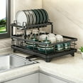 thumbnail image 1 of Dish Drying Rack Carbon Steel 2 Tier Draining Rack, Bowl Plate Chopstick Storage with Water Drain Tray, Countertop Dish Organizer for Kitchen Sink and Counter, 1 of 6