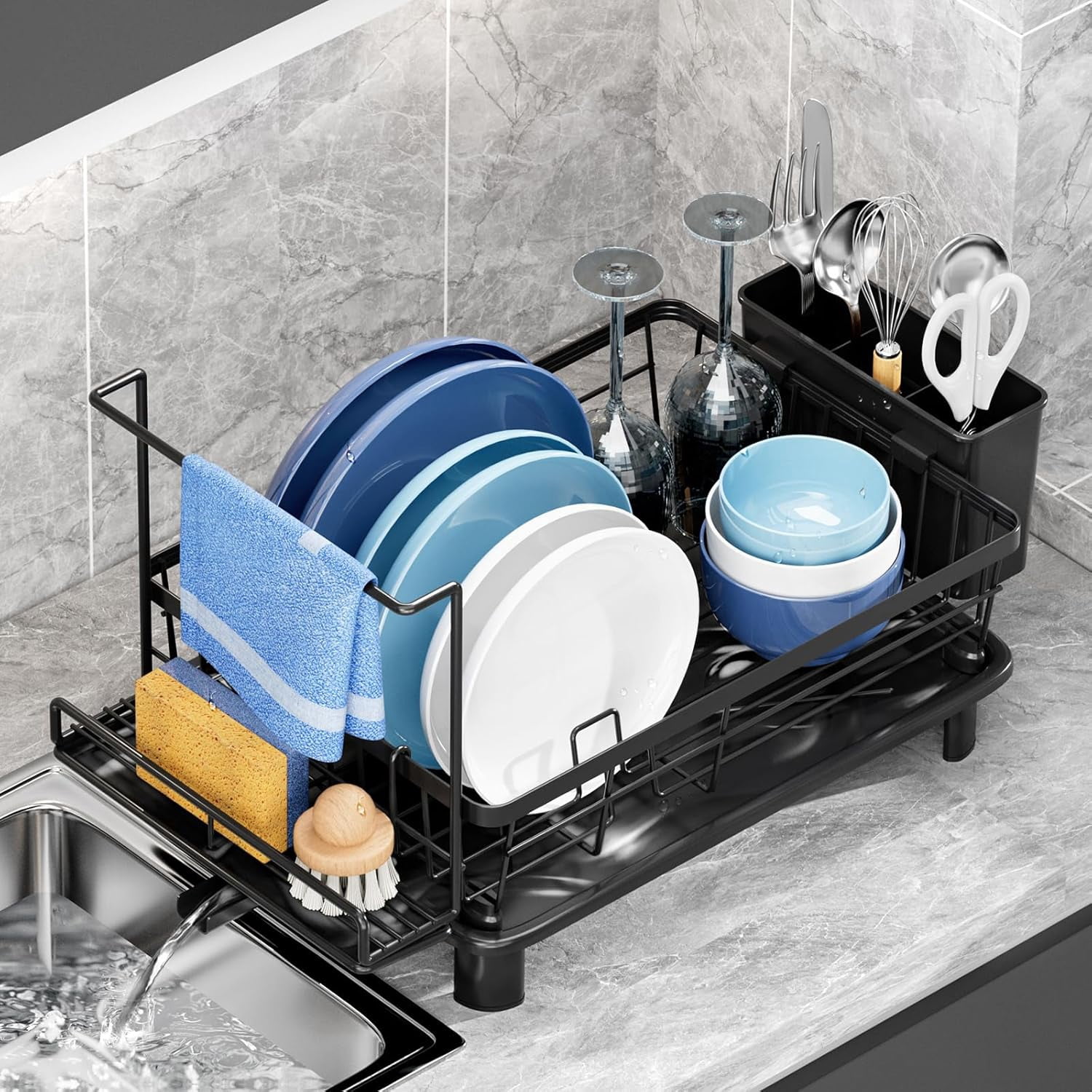 Sponge Dry Rack Dish Drying Rack, Compact Dish Racks for Kitchen Counter with Sponge ...