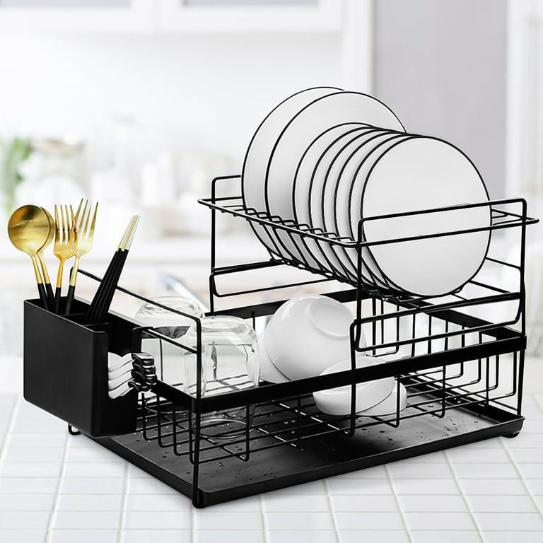 Wall-Mounted Dish Drying Rack, 3 Tier Dish Rack with Utensils Holder, Dish  Drainer Rack with Drip Tray, 304 Stainless Steel Large Capacity for Kitchen