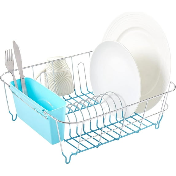 Dish Drying Rack & Cutlery Holder 2 Piece Set - Compact Sink-Fitting Dish Drainer with Rubberized Undercoating, Space-Saving Kitchen Organizer for Plates, Cups, Bowls & Utensils In Sink