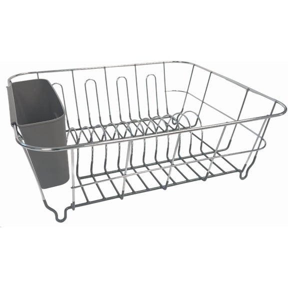 Dish Drying Rack & Cutlery Holder 2 Piece Set  Compact Sink-Fitting Dish Drainer with Rubberized Undercoating  Space-Saving Kitchen Organizer for Plates, Cups, Bowls & Utensils In Sink, Dark Gray