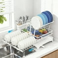thumbnail image 1 of Glovv 2-Tier Collapsible Over the Sink Dish Drying Rack, Kitchen Sink Organizer with Auto Drainage System, Dish Racks for Kitchen Counter with 4 Cup Holders,White, 1 of 9