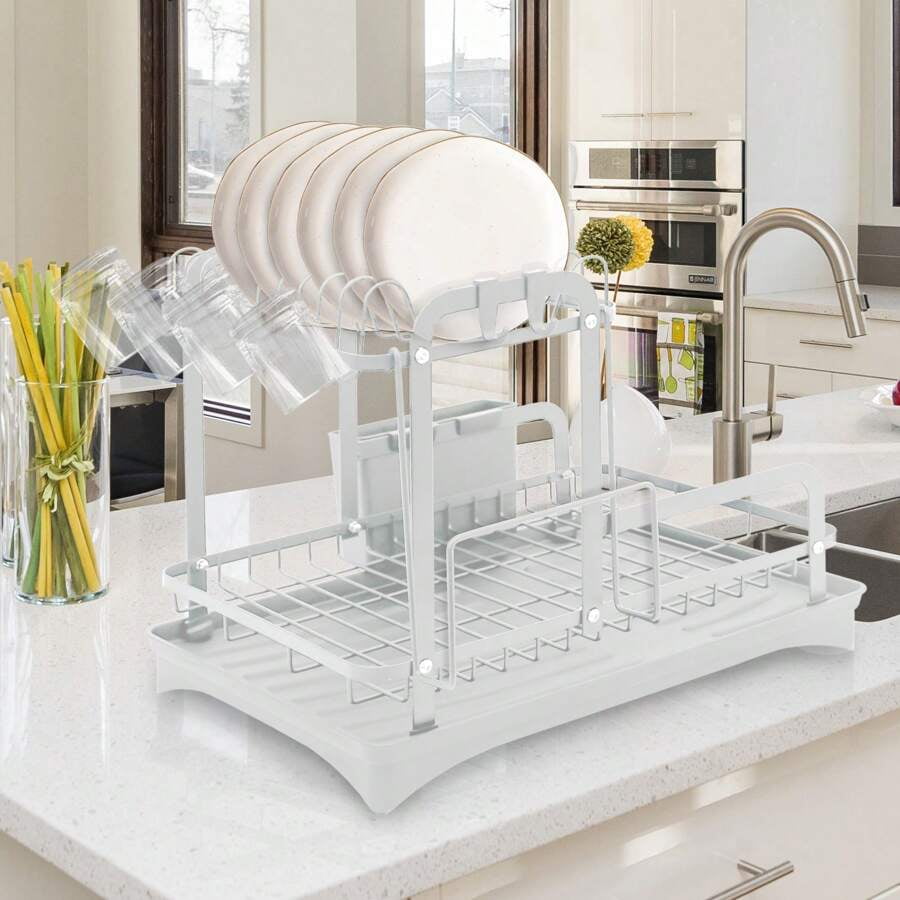 Dish Drying Rack, Dish Rack 2 Tiers For Kitchen Counter, Space-Saving ...