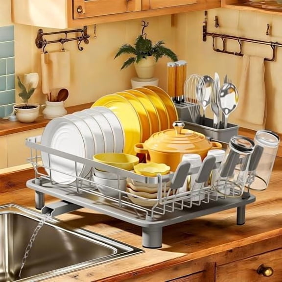 Dish Drying Rack, Dish Rack, Stainless Steel Dish Racks for Kitchen Counter, Dish Drainer with Removable Utensil Holder, Drainboard (Grey,Stainless Steel,13''W x 17''L)