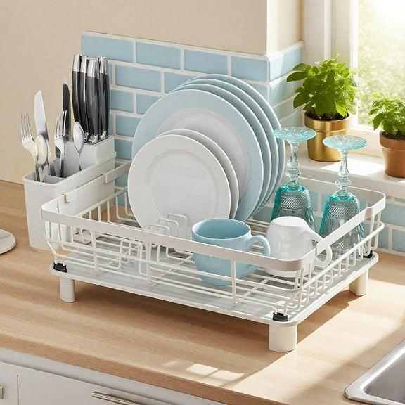 Dish Drying Rack, Dish Rack, Stainless Steel Dish Racks for Kitchen Counter, Dish Drainer with Removable Utensil Holder, Drainboard (Black)