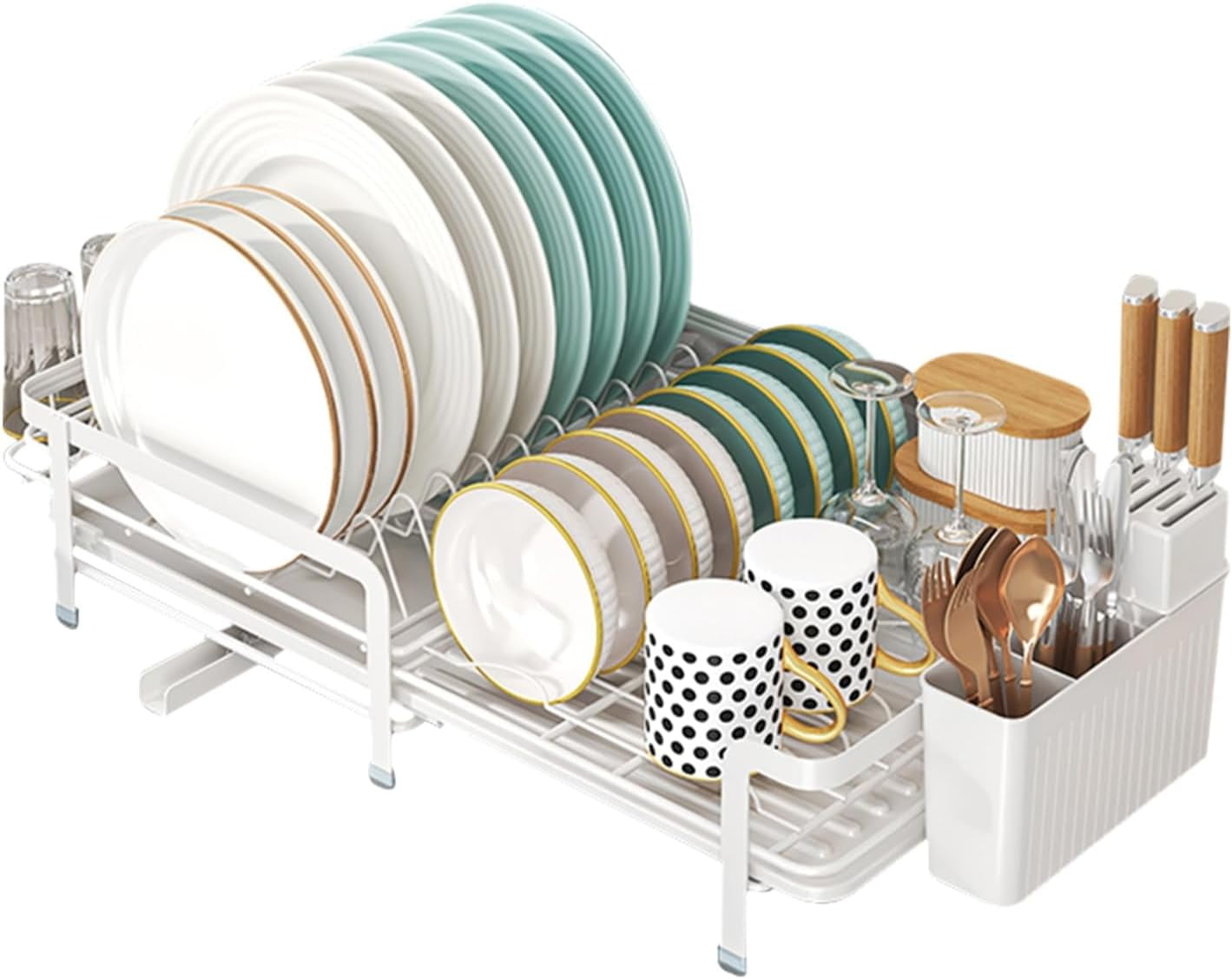 Herogo 2-Tier Dish Drying Rack Set With Drain Board – Large Countertop Organizer With Cup & Utensil Holders, Black - View #13