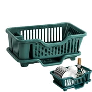 Dish Drying Rack Dish Strainers Cutlery Holder Utensils Holder Dish Rack and Drainaboard Set for Kitchen Countertop Dining Room Restaurant Dark Green