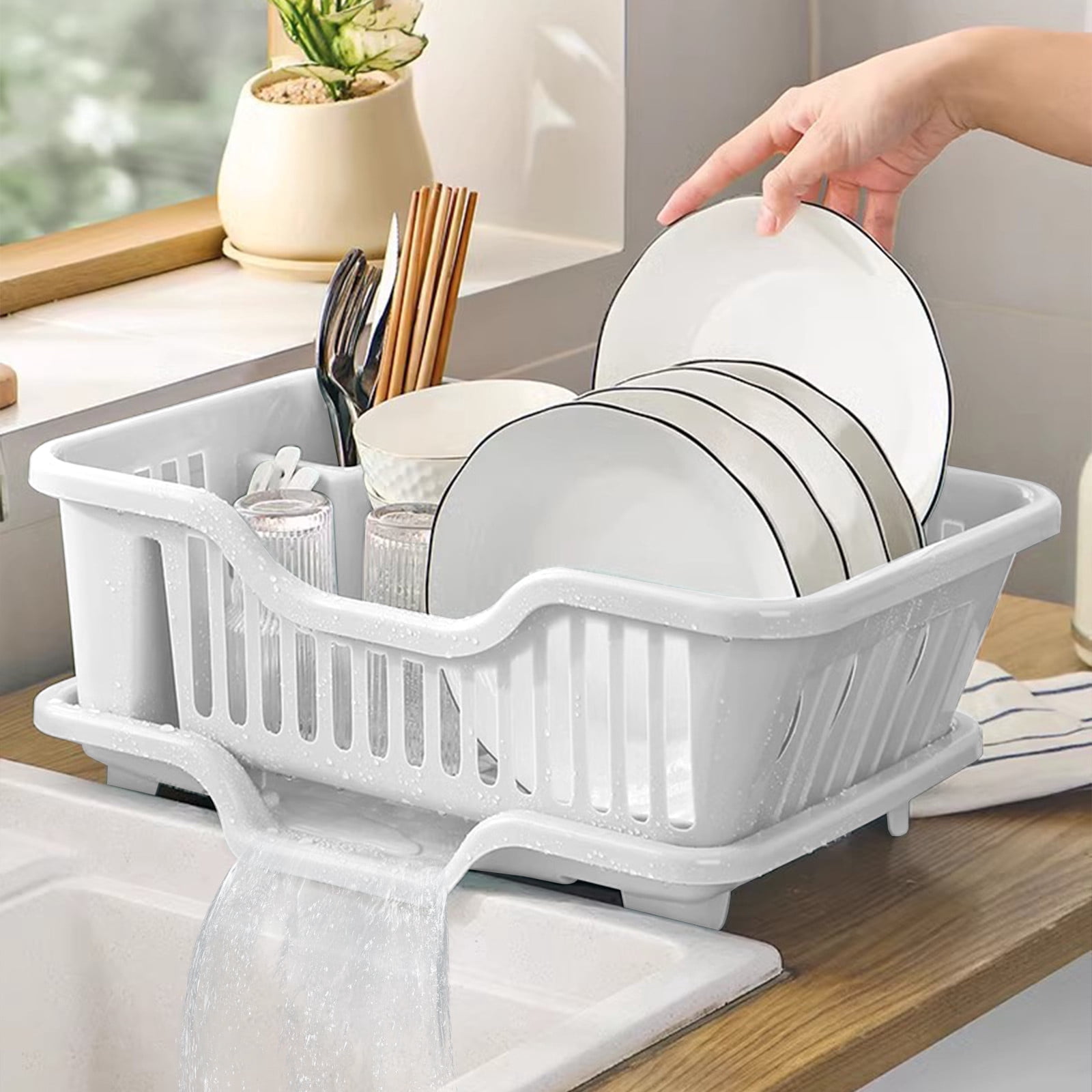 Dish Drying Rack Dish Strainers with Drain Tray Utensils Holder ...