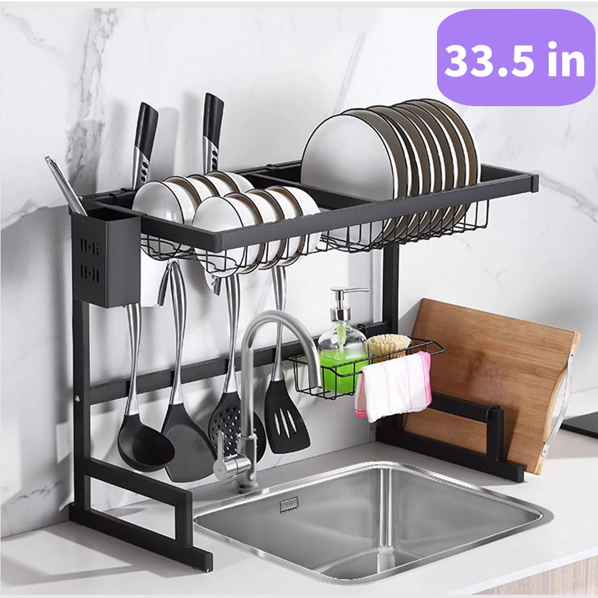Baokaler 2 Tier Dish Drying Rack with Drainboard, Stainless Steel Over ...