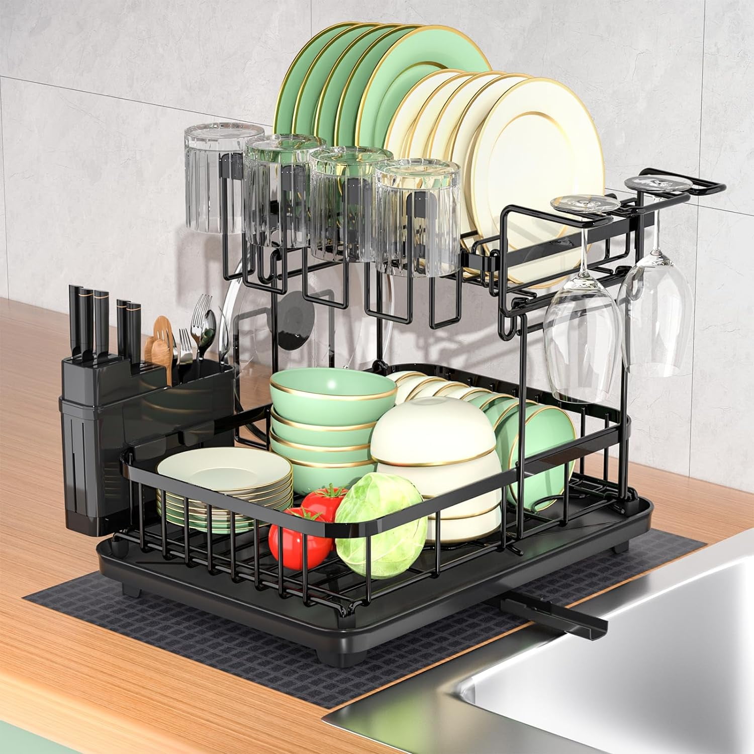 Dish Drying Rack and Drainboard Set, Large Dish Racks for Kitchen ...