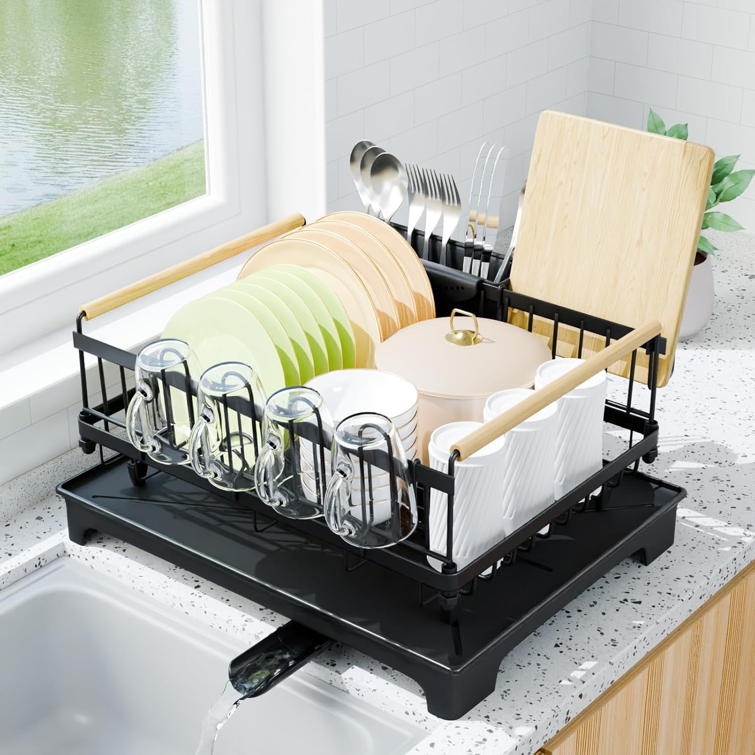 Dish Drying Rack, Drying Rack with Automatic Drainboard, Dish Racks for ...