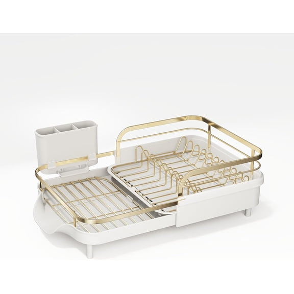Dish Drying Rack - Expandable Dish Rack for Kitchen Counter, Rust-Resistant Dish Drainer with Utensil Holder and Raised Guardrail, Kitchen Organizer for Cup and Bottle
