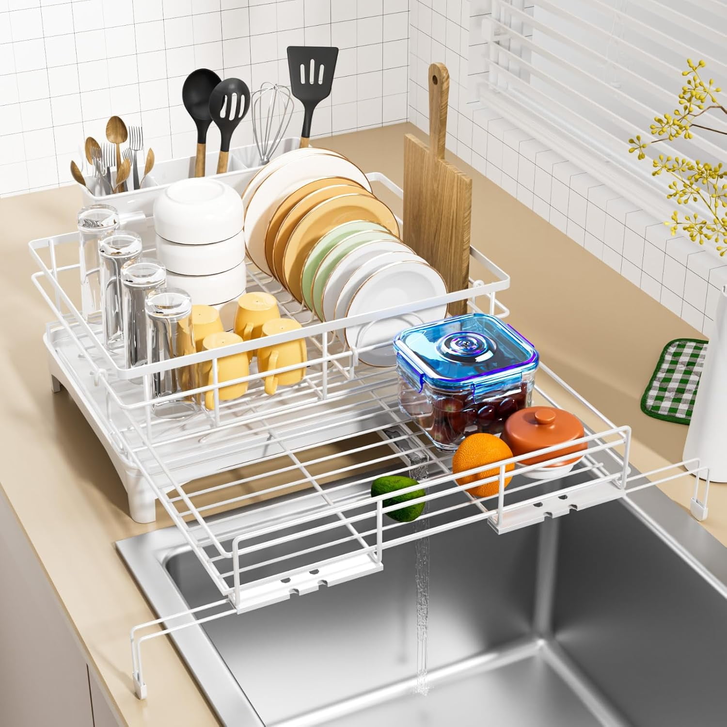 Dish Drying Rack - Expandable Dish Rack, Large Capacity Dish Drainer ...