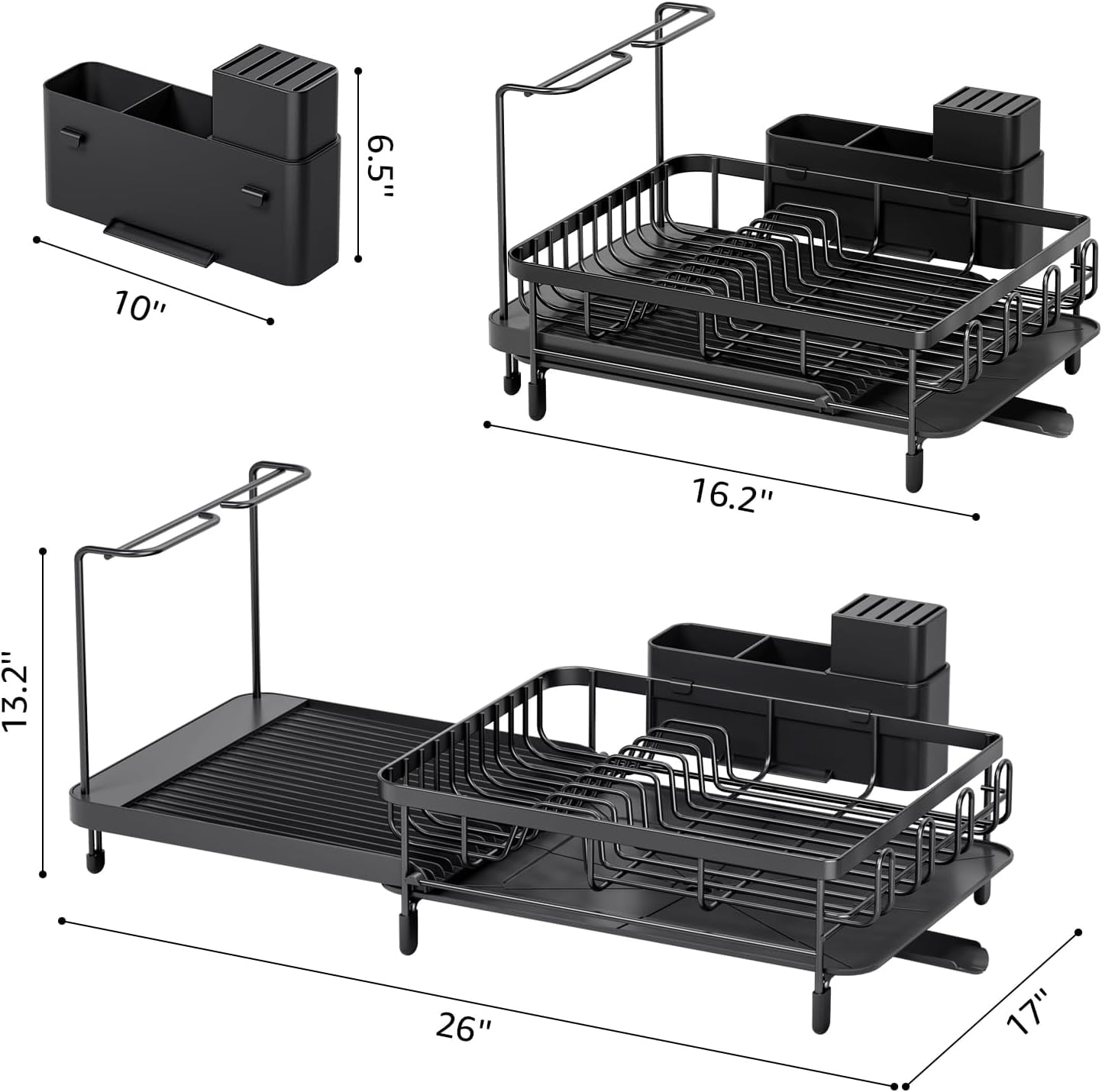 Dish Drying Rack, Expandable Large Capacity Dish Rack with Drainboard ...