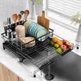 thumbnail image 1 of Dish Drying Rack - Extendable Dish Rack, AOKIWO Large Capacity Drying Drainer for Kitchen Counter, Stainless Steel Rust-Proof with Utensil Holder, Black, 1 of 7