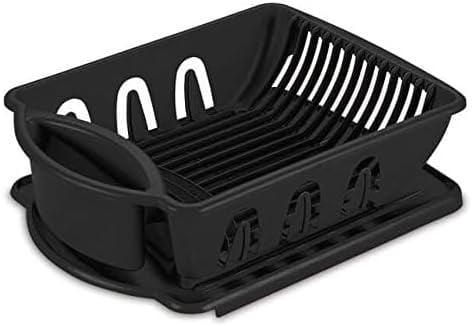 Dish Drying Rack, Heavy Duty Hard Plastic Drying Rack, Dish Drainer for Kitchen Counter with Drainboard Set, with Silverware Holder - 18 x 13 x 6 (Black), 1 Count